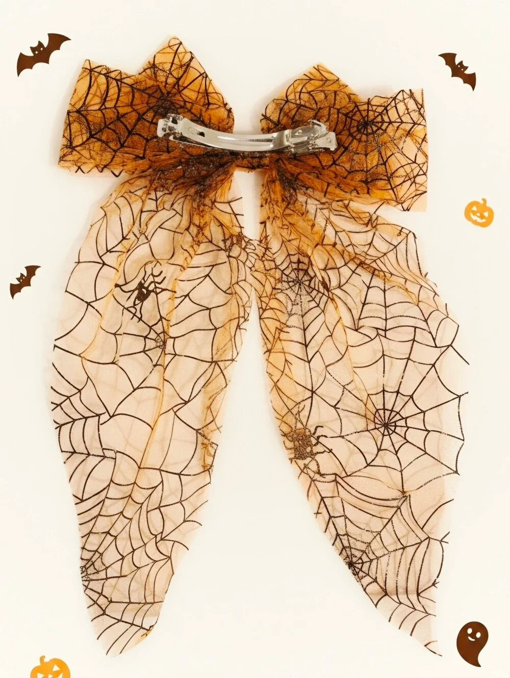 Kids Halloween Spider Web Bow Cape in Orange and Black